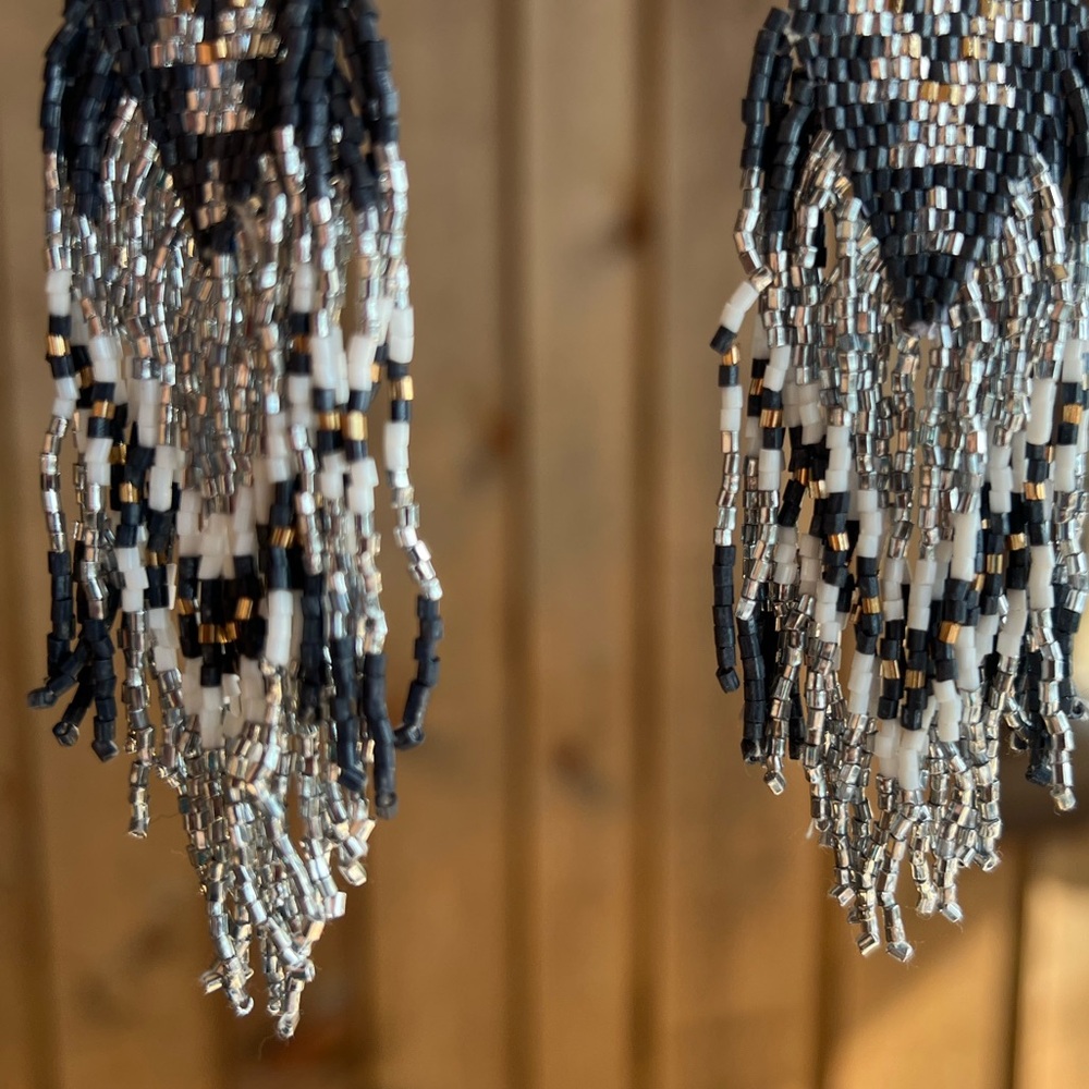 💝New! Gorgeous Silver Gray Beaded tassel boho western tribal earrings jewelry - Picture 7 of 8